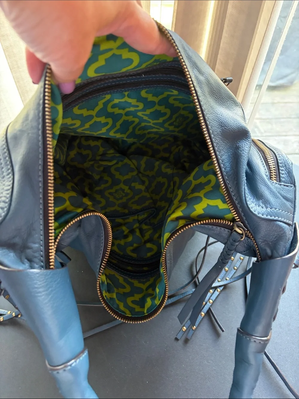 orYANY Teal Leather Fringe Hobo Bag